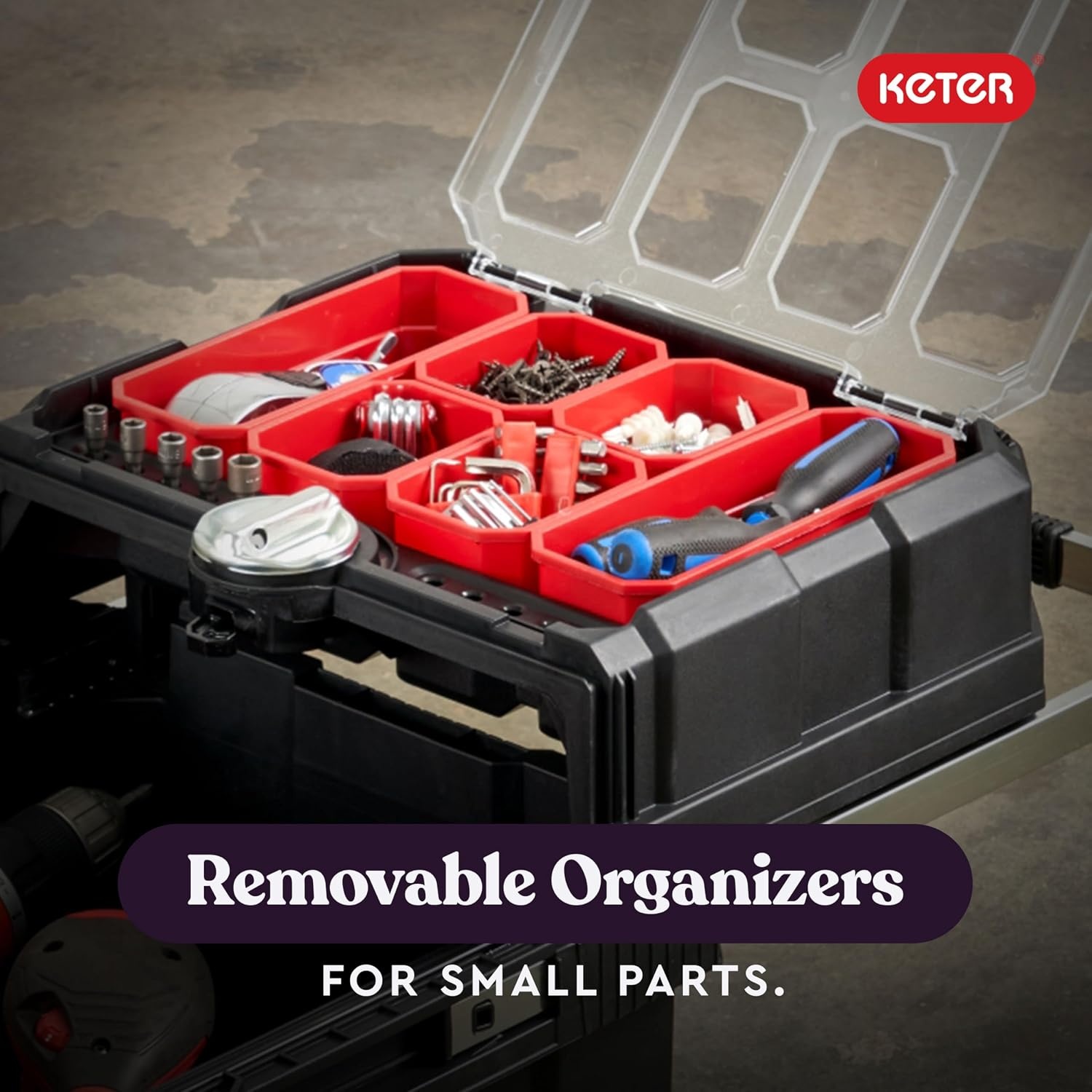 image:imageStack N Roll 4Piece Rolling Tool Storage System Includes Large Rolling Tool Box 2Drawer Tool Box amp 2 Tray Organizers Modular Stackable Tool Storage with Wheels for Garage amp WorkshopMasterloader