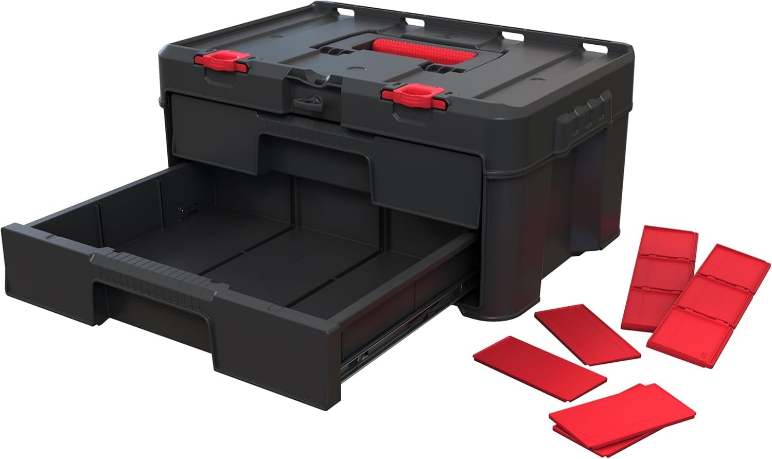 image:imageStack N Roll 4Piece Rolling Tool Storage System Includes Large Rolling Tool Box 2Drawer Tool Box amp 2 Tray Organizers Modular Stackable Tool Storage with Wheels for Garage amp Workshop2 Drawer