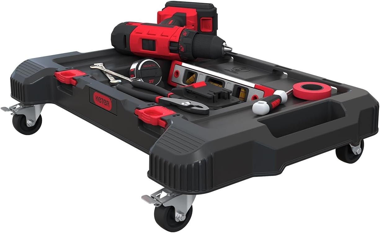 image:imageStack N Roll 4Piece Rolling Tool Storage System Includes Large Rolling Tool Box 2Drawer Tool Box amp 2 Tray Organizers Modular Stackable Tool Storage with Wheels for Garage amp WorkshopDolly