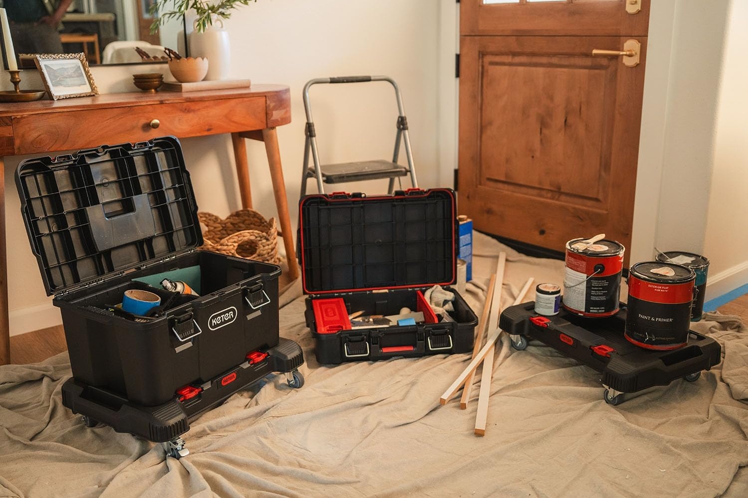 image:imageStack N Roll 4Piece Rolling Tool Storage System Includes Large Rolling Tool Box 2Drawer Tool Box amp 2 Tray Organizers Modular Stackable Tool Storage with Wheels for Garage amp Workshop3PC with Dolly