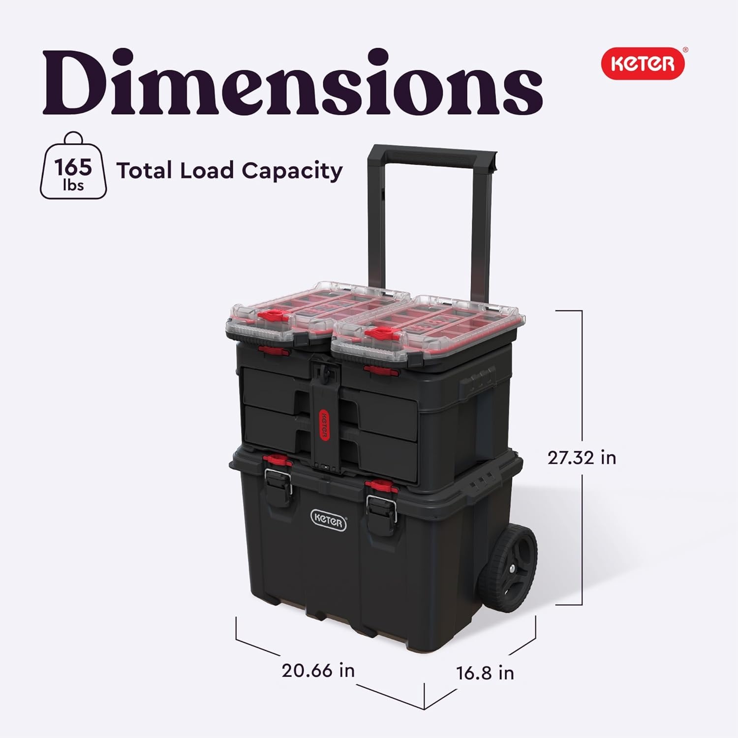 image:imageStack N Roll 4Piece Rolling Tool Storage System Includes Large Rolling Tool Box 2Drawer Tool Box amp 2 Tray Organizers Modular Stackable Tool Storage with Wheels for Garage amp Workshop4PC System