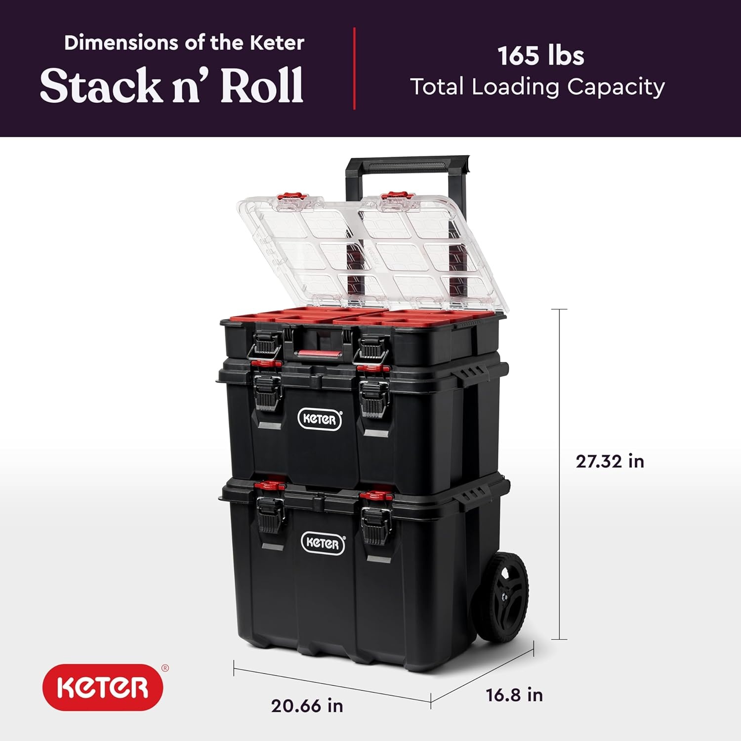 image:imageStack N Roll 4Piece Rolling Tool Storage System Includes Large Rolling Tool Box 2Drawer Tool Box amp 2 Tray Organizers Modular Stackable Tool Storage with Wheels for Garage amp Workshop3PC System