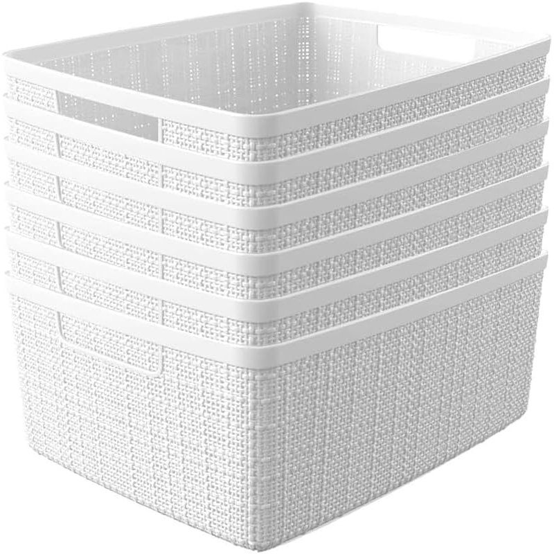 image:imageCurver Set of 2 XL 305L Jute Decorative Plastic Organization and Storage Baskets Perfect Bins for Home Office Closet Shelves Kitchen Pantry and All Bedroom Essentials WhiteWhite