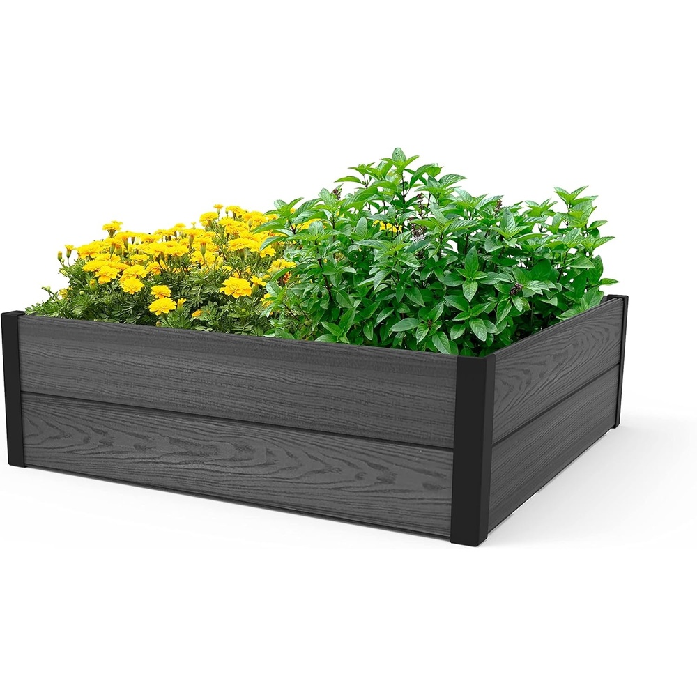 image:imageKeter 48 X 48 inches Wood Look Raised Garden Bed Durable Outdoor Herb Garden Planter for Vegetables Flowers and Succulents GreyGray