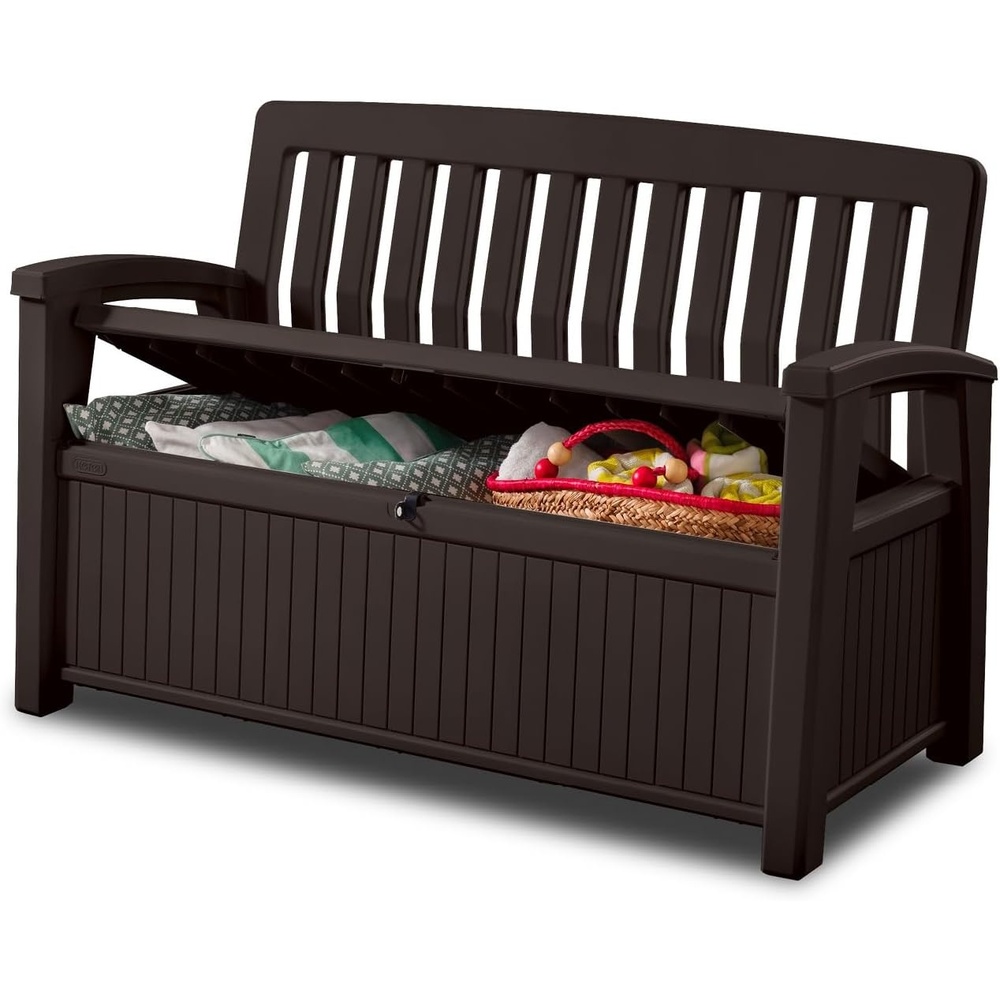image:imageKeter 60 Gallon Storage Bench Deck Box for Patio Furniture Front Porch Decor and Outdoor Seating Perfect to Store Garden Tools