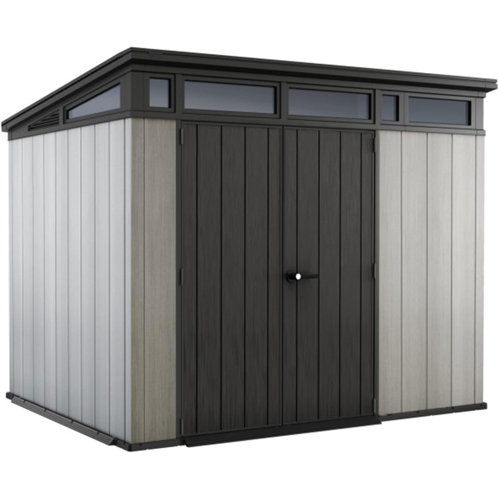 image:imageKeter Artisan 9x7 Foot Large Outdoor Shed with Floor with Modern Design for Patio Furniture Lawn Mower Tools and Bike Storage feet GreyBlack9x7