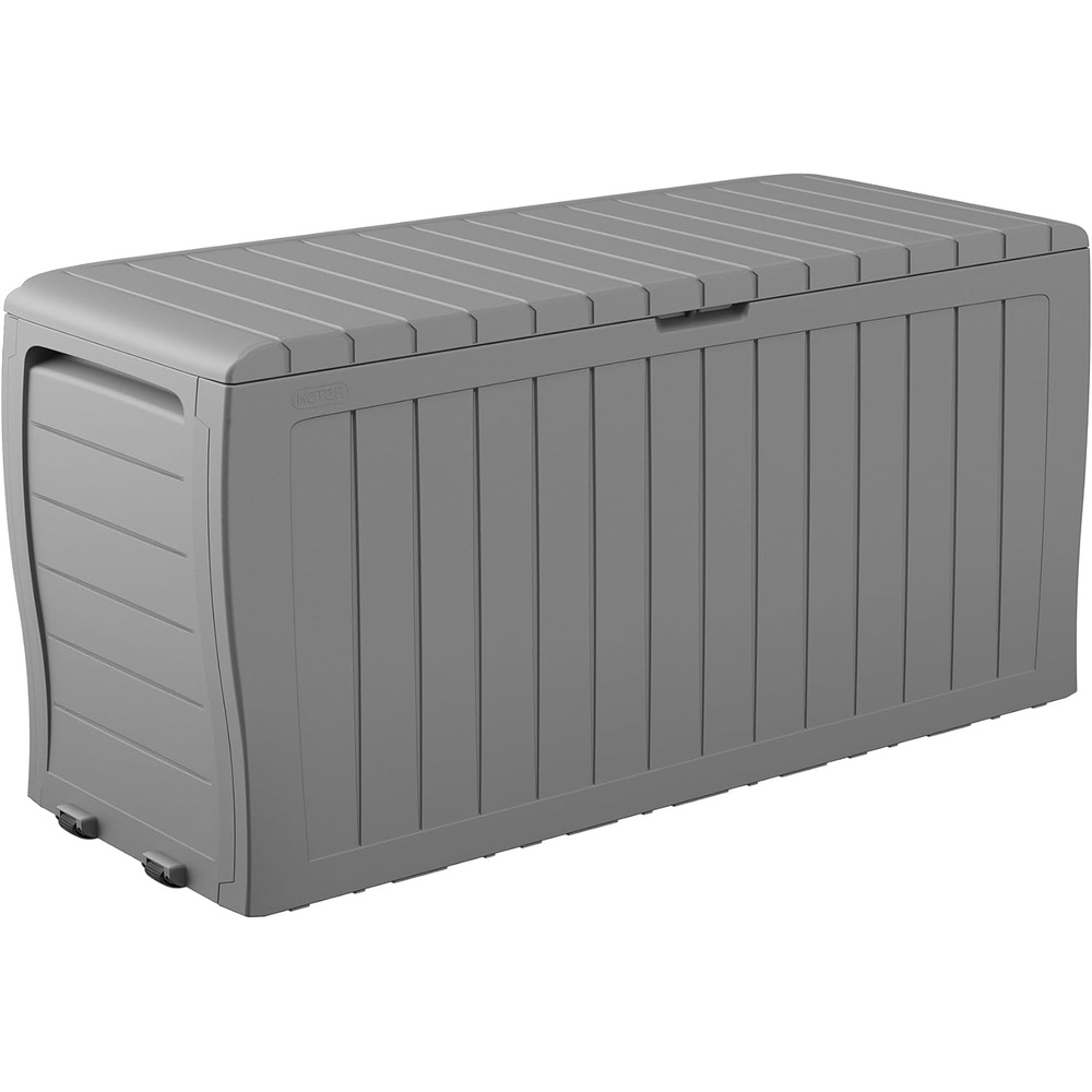 image:imageKeter Atlas 70 Gallon Deck Box WeatherResistant Outdoor Storage Chest for Patio Yard amp Pool Durable Resin Construction Lockable Lid EasyOpen DesignLight Grey
