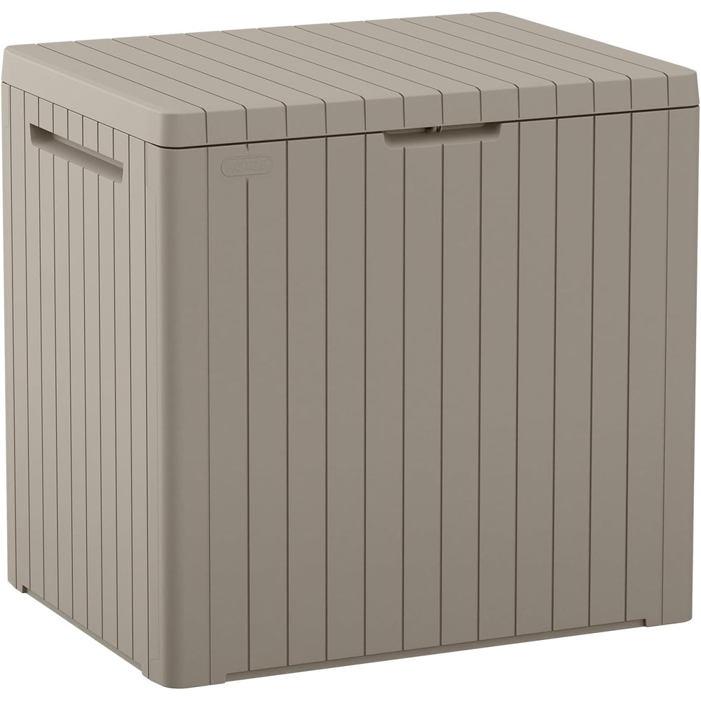 image:imageKeter City 30 Gallon Resin Outdoor Storage Box and Patio Furniture Side Table for Pool and Garden Accessories BeigeBeige
