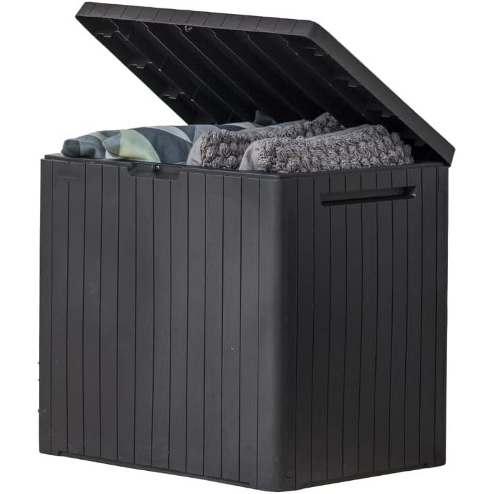 image:imageKeter City 30 Gallon Resin Outdoor Storage Box and Patio Furniture Side Table for Pool and Garden Accessories BeigeDark Grey