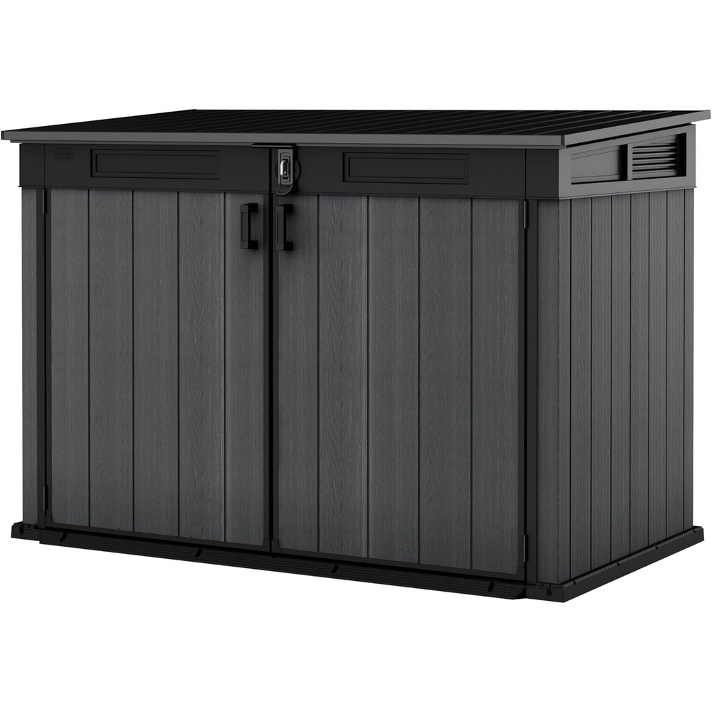 image:imageKeter Cortina Mega AllWeather Outdoor Resin Horizontal Storage Shed with Lockable Doors Garbage Bin amp Yard Equipment Storage Durable Patio Storage Cabinet Graphite
