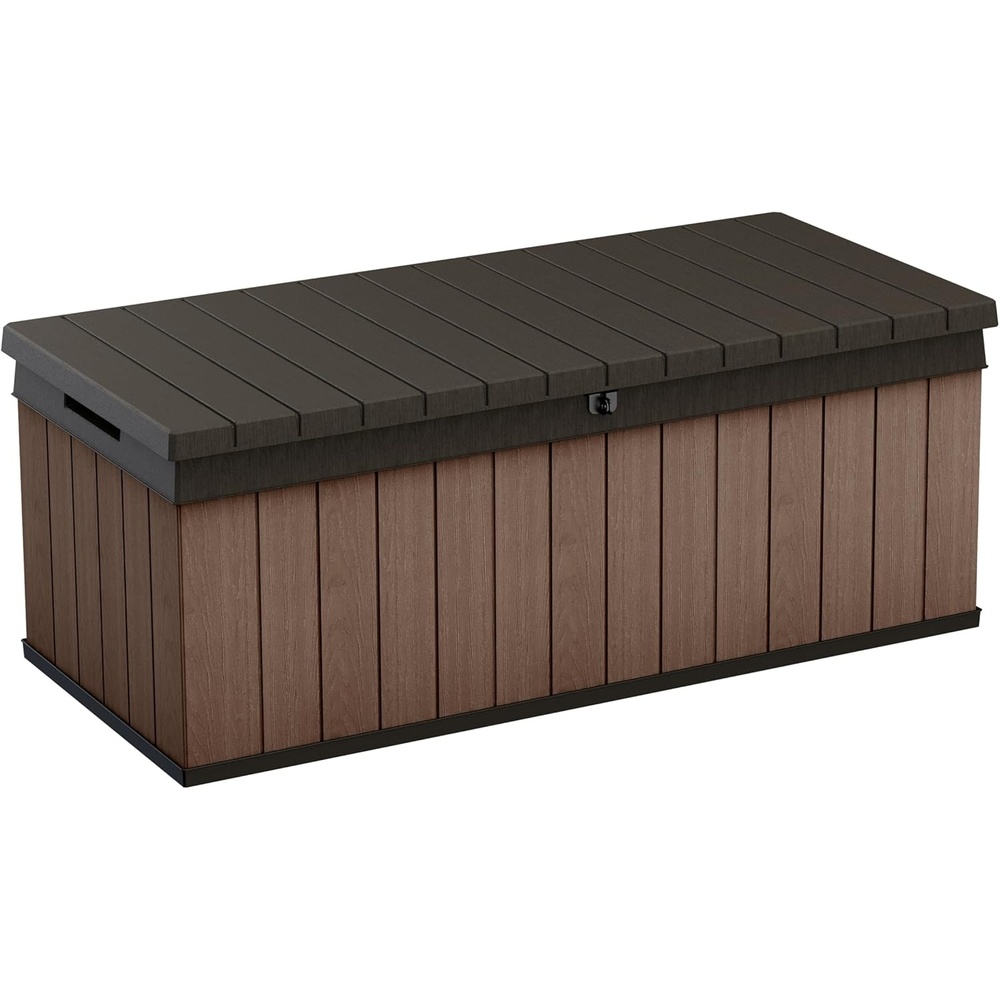 image:imageKeter Darwin 100 Gallon Resin Large Deck Box Organization and Storage for Patio Furniture Outdoor Cushions Garden Tools and Pool GearBrown