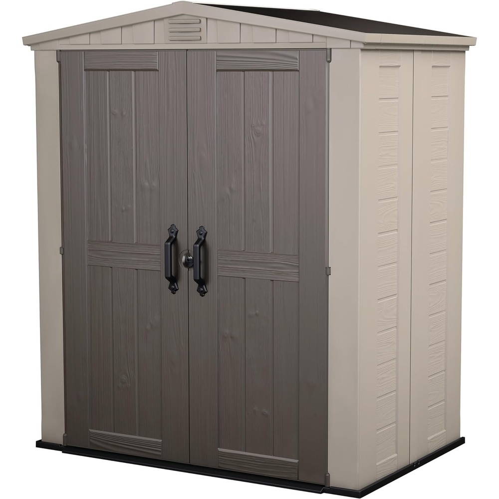 image:imageKeter Factor 6x3 Outdoor Storage Shed KitPerfect to Store Patio Furniture Garden Tools Bike Accessories Beach Chairs and Push Lawn Mower Taupe amp Brown6x3