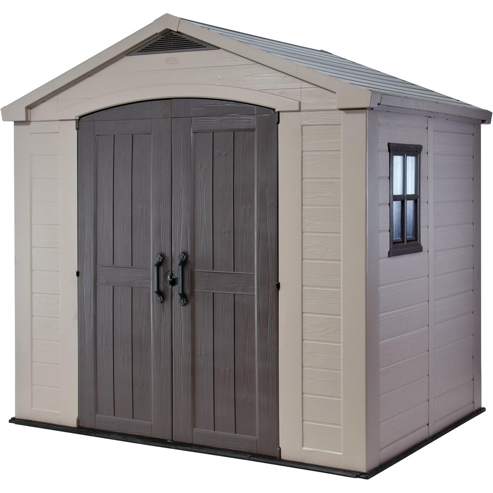 image:imageKeter Factor 8x8 Ft AllWeather Storage Shed with Skylight Window Builtin Ventilation Customizable Walls amp Lockable Double Doors Brown8x6 ft