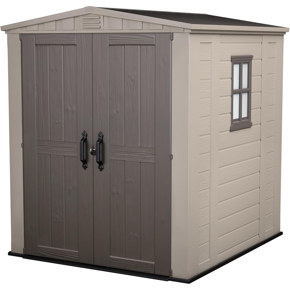 image:imageKeter Factor 8x8 Ft AllWeather Storage Shed with Skylight Window Builtin Ventilation Customizable Walls amp Lockable Double Doors Brown8x8 ft