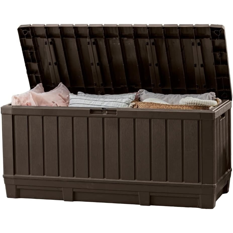 image:imageKeter Kentwood 92 Gallon Resin Deck BoxOrganization and Storage for Patio Furniture Outdoor Cushions Throw Pillows Garden Tools and Pool Floats Dark GreyBrown
