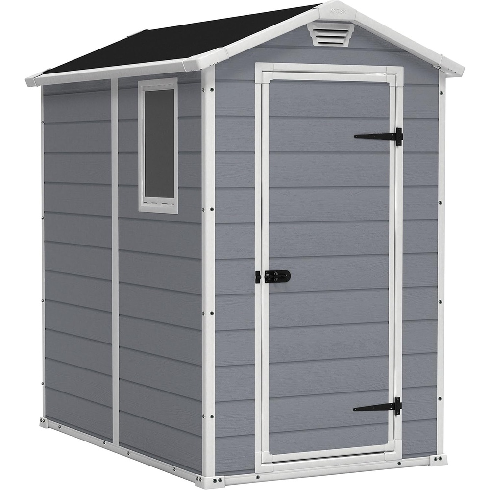 image:imageKeter Manor 4x6 Resin Outdoor Storage Shed KitPerfect to Store Patio Furniture Garden Tools Bike Accessories Beach Chairs and Lawn Mower Grey amp White