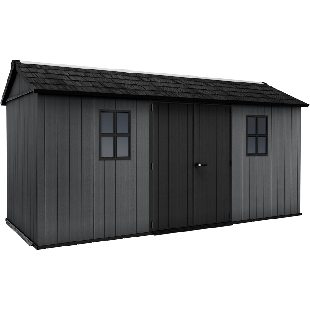image:imageKeter Newton Plus 75x7 Ft AllWeather Storage Shed with Skylight Window Builtin Ventilation Customizable Walls amp Lockable Double Doors Graphite75x15