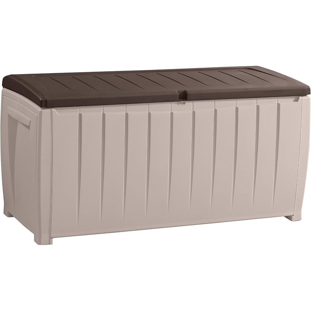 image:imageKeter Novel Plastic Deck Storage Container Box Outdoor Patio Furniture 90 Gal BrownBeigeBrown