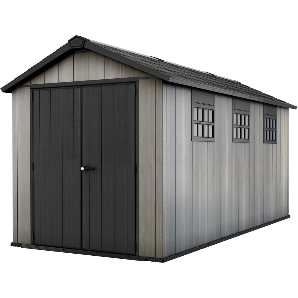 image:imageKeter Oakland Extension 75x15 Ft AllWeather Storage Shed with Skylight Window Builtin Ventilation Customizable Walls amp Lockable Double Doors Grey
