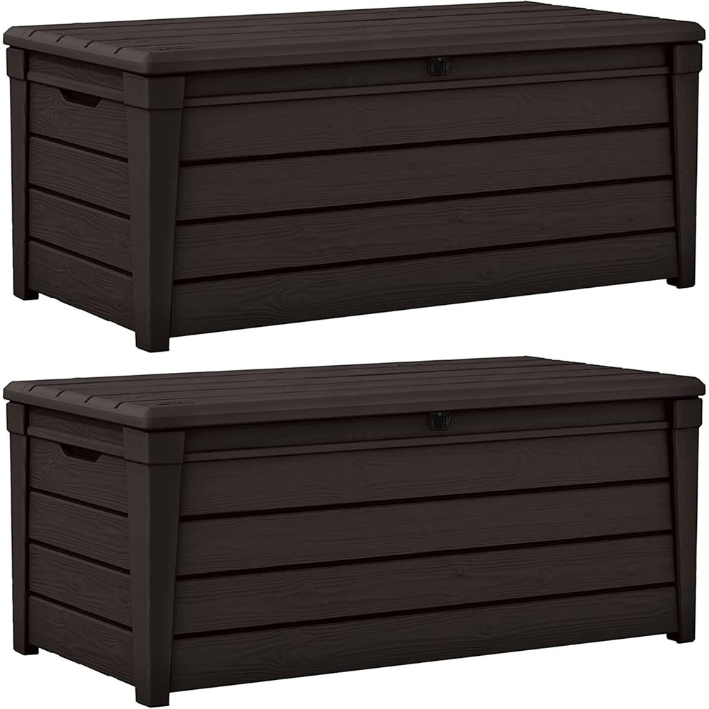 image:imageKeter Outdoor Storage Deck Box for Patio Backyard amp Garden Brightwood 120 Gal Brown Lockable Organizing and Waterproof Plastic Container Bench2
