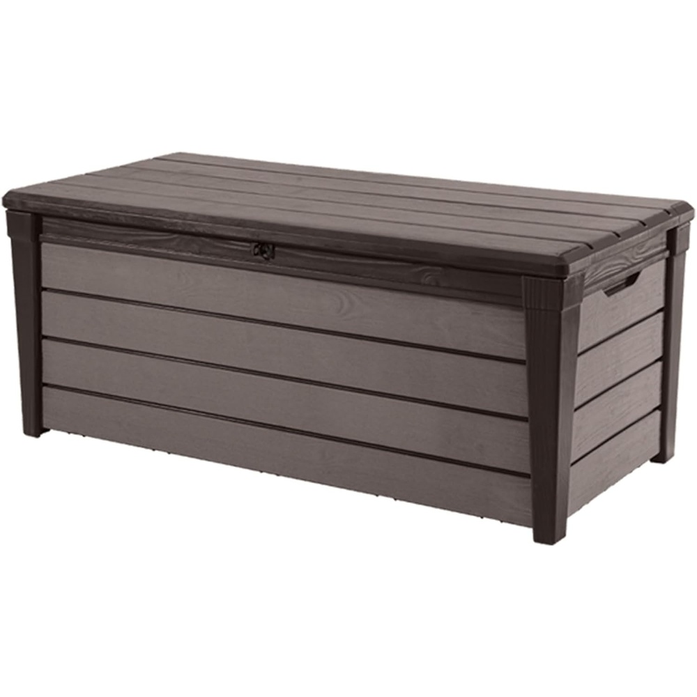 image:imageKeter Outdoor Storage Deck Box for Patio Backyard amp Garden Brushwood 120 Gal Brown Lockable Organizing and Waterproof Plastic Container Bench
