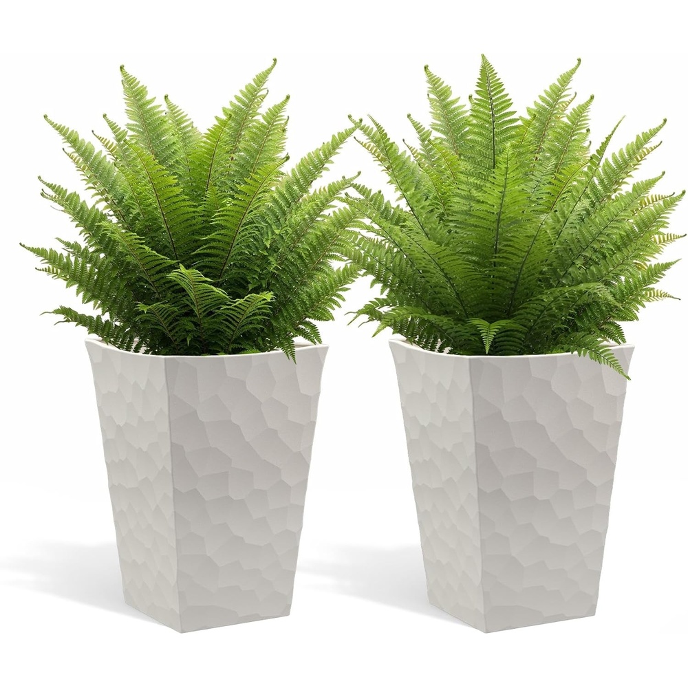 image:imageKeter Set of 2 Resin Modern Outdoor 22 Inch Tall Large Flower Pots Tapered Wood Look Planters for Outdoor Plants and Front Porch Decor GraphiteCream