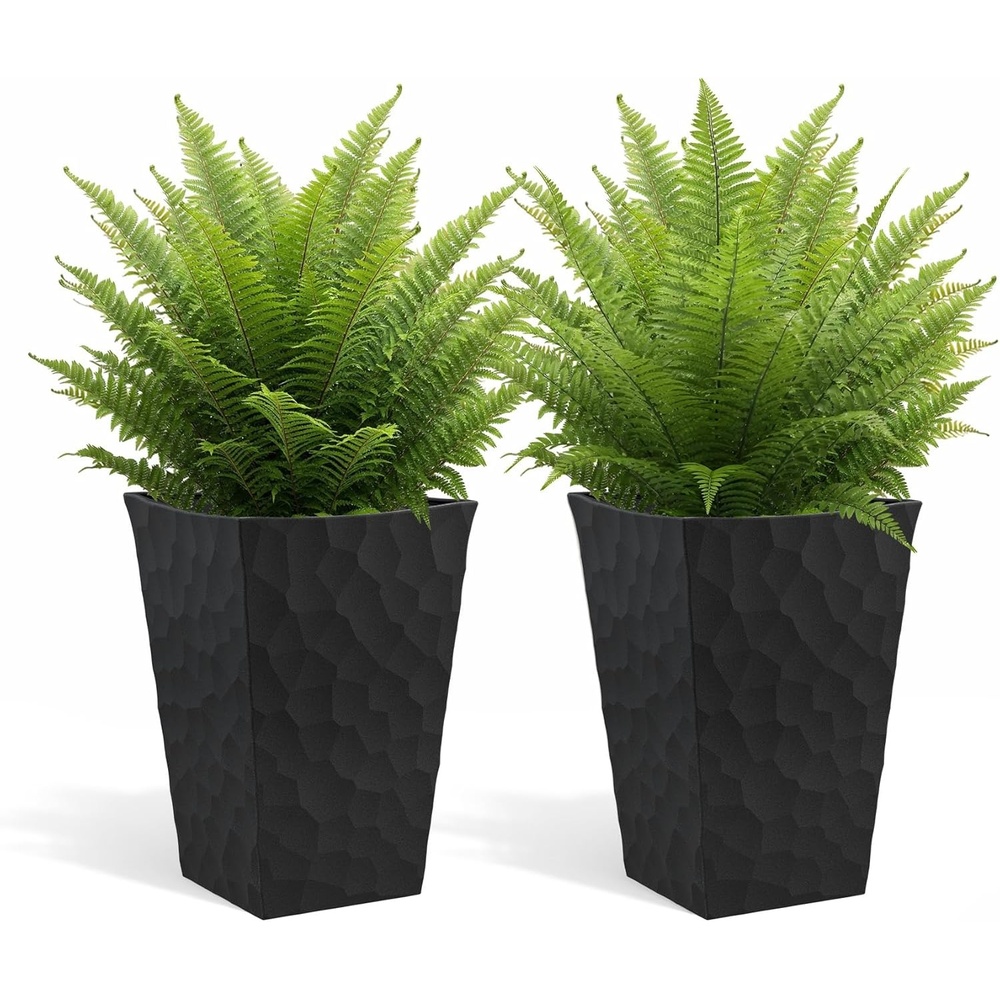 image:imageKeter Set of 2 Resin Modern Outdoor 22 Inch Tall Large Flower Pots Tapered Wood Look Planters for Outdoor Plants and Front Porch Decor GraphiteGraphite