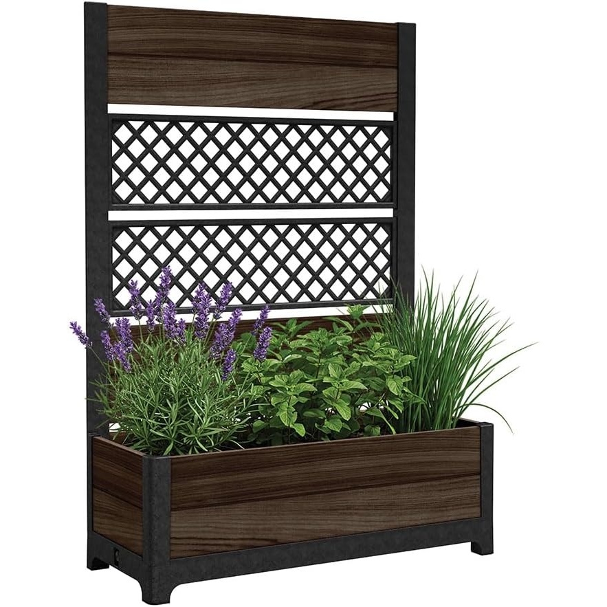 image:imageKeter Signature 216 Inch Tall Square Large Wood Look Planter for Indoor or Outdoor Flower Pot Ideal for Patio Deck and Front Porch Decor RosewoodRectangle Trellis