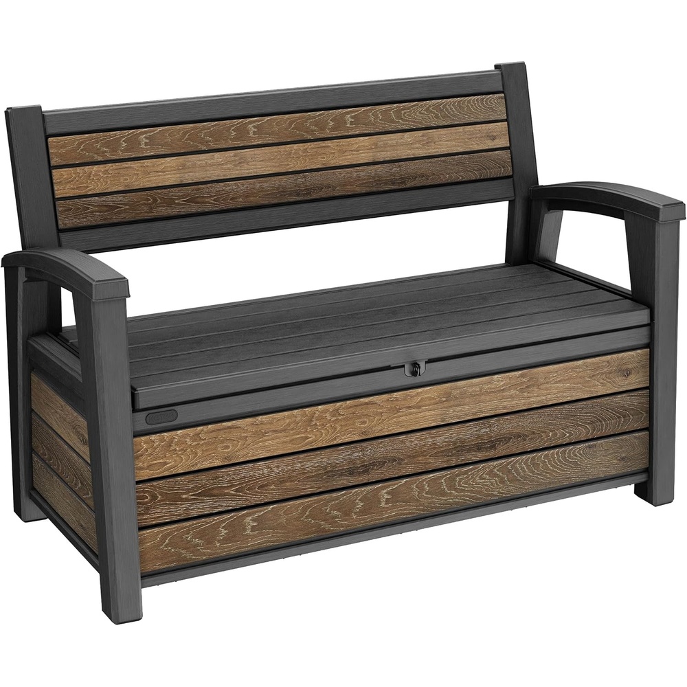 image:imageKeter Signature 60 Gallon Storage Bench Deck Box for Patio Furniture Front Porch Decor and Outdoor Seating Perfect to Store Garden Tools Walnut