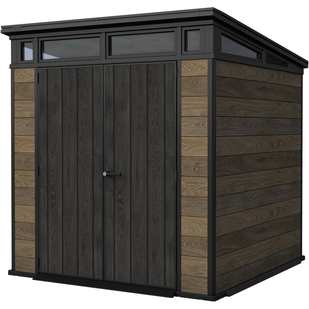 image:imageKeter Signature Collection 7x7 Ft AllWeather Storage Shed with Skylight Window Builtin Ventilation amp Lockable Double Doors Walnut