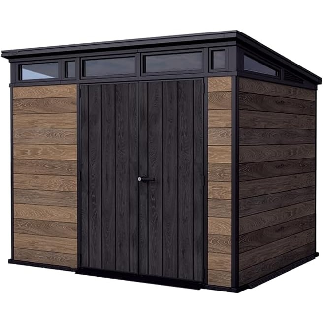 image:imageKeter Signature Collection 9x7 Ft AllWeather Storage Shed with Skylight Window Builtin Ventilation amp Lockable Double Doors Walnut