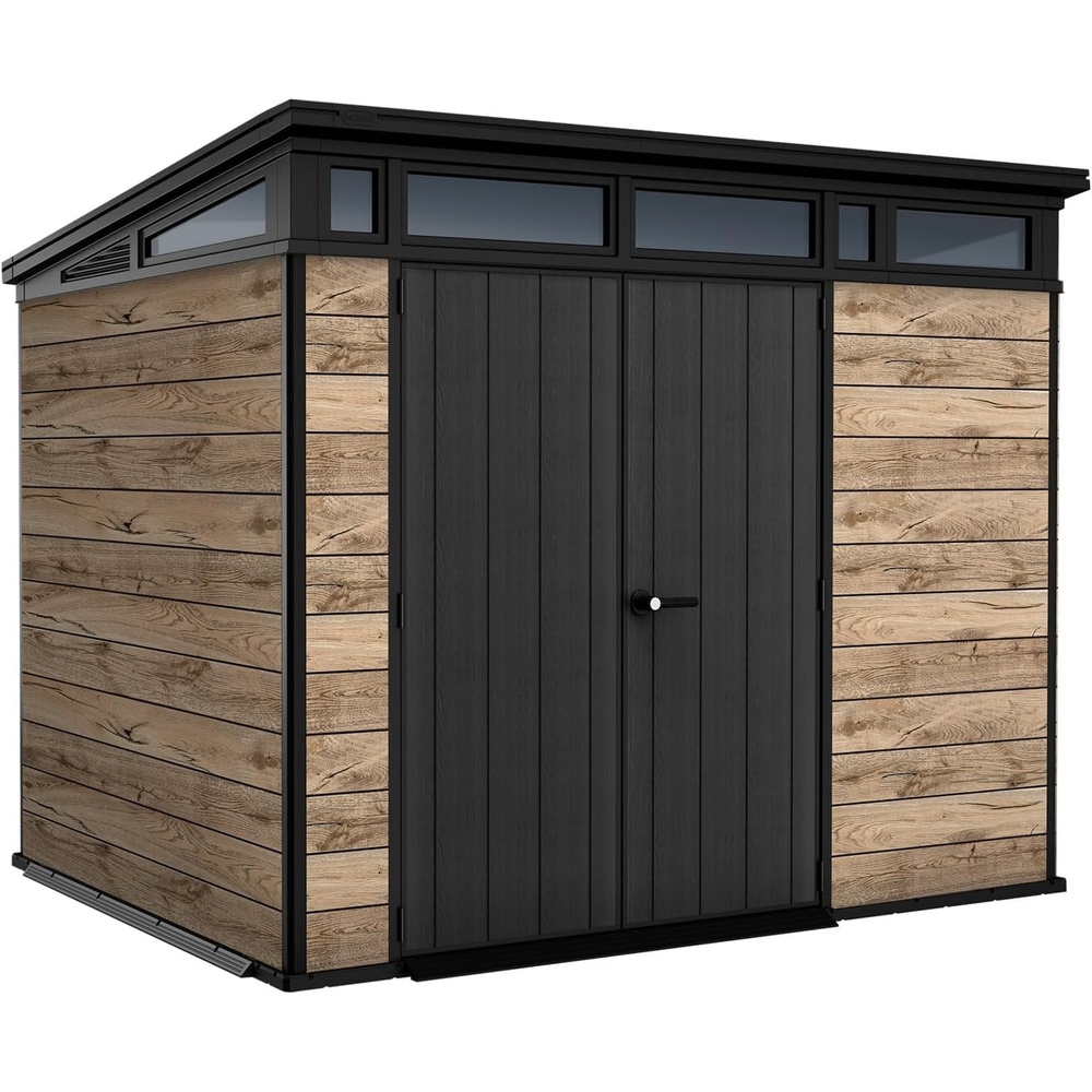 image:imageKeter Signature Collection 9x7 ft Outdoor Storage Shed with Skylight Window Lockable Double Doors amp Builtin Ventilation AllWeather Resin Pine WoodLook Finish