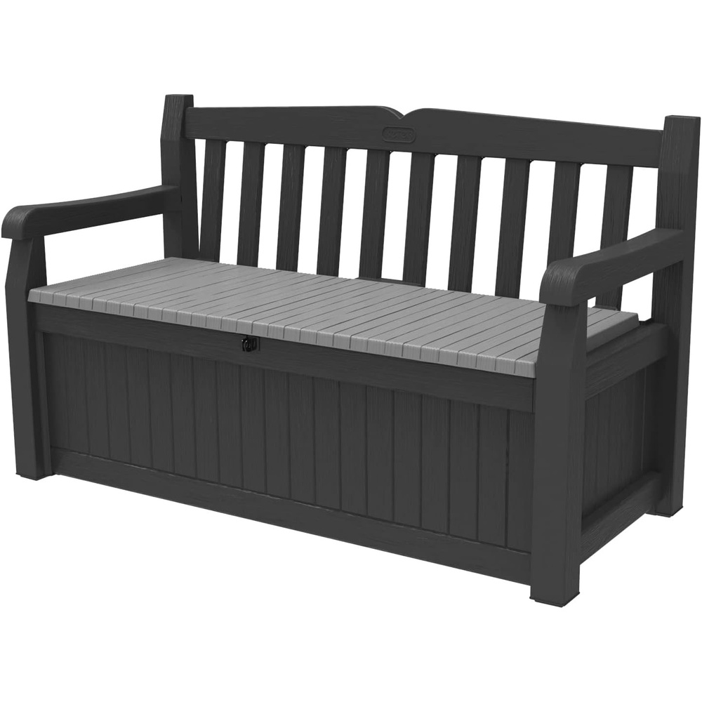 image:imageKeter Solana 70 Gallon Storage Bench Deck Box for Patio Furniture Front Porch Decor and Outdoor Seating Perfect to Store Garden Tools and Pool Floats GraphiteGraphite