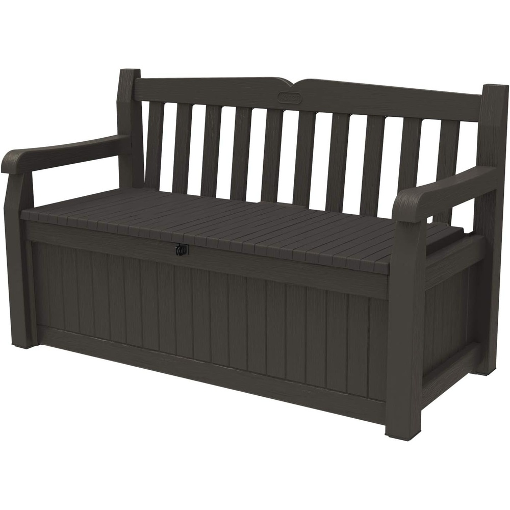 image:imageKeter Solana 70 Gallon Storage Bench Deck Box for Patio Furniture Front Porch Decor and Outdoor Seating Perfect to Store Garden Tools and Pool Floats GraphiteBrown