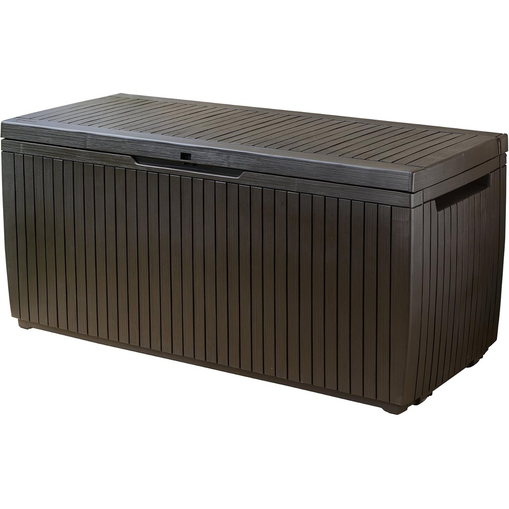 image:imageKeter Springwood 80 Gallon Resin Outdoor Storage Box for Patio Furniture Cushions Pool Toys and Garden Tools with Handles BrownBOX