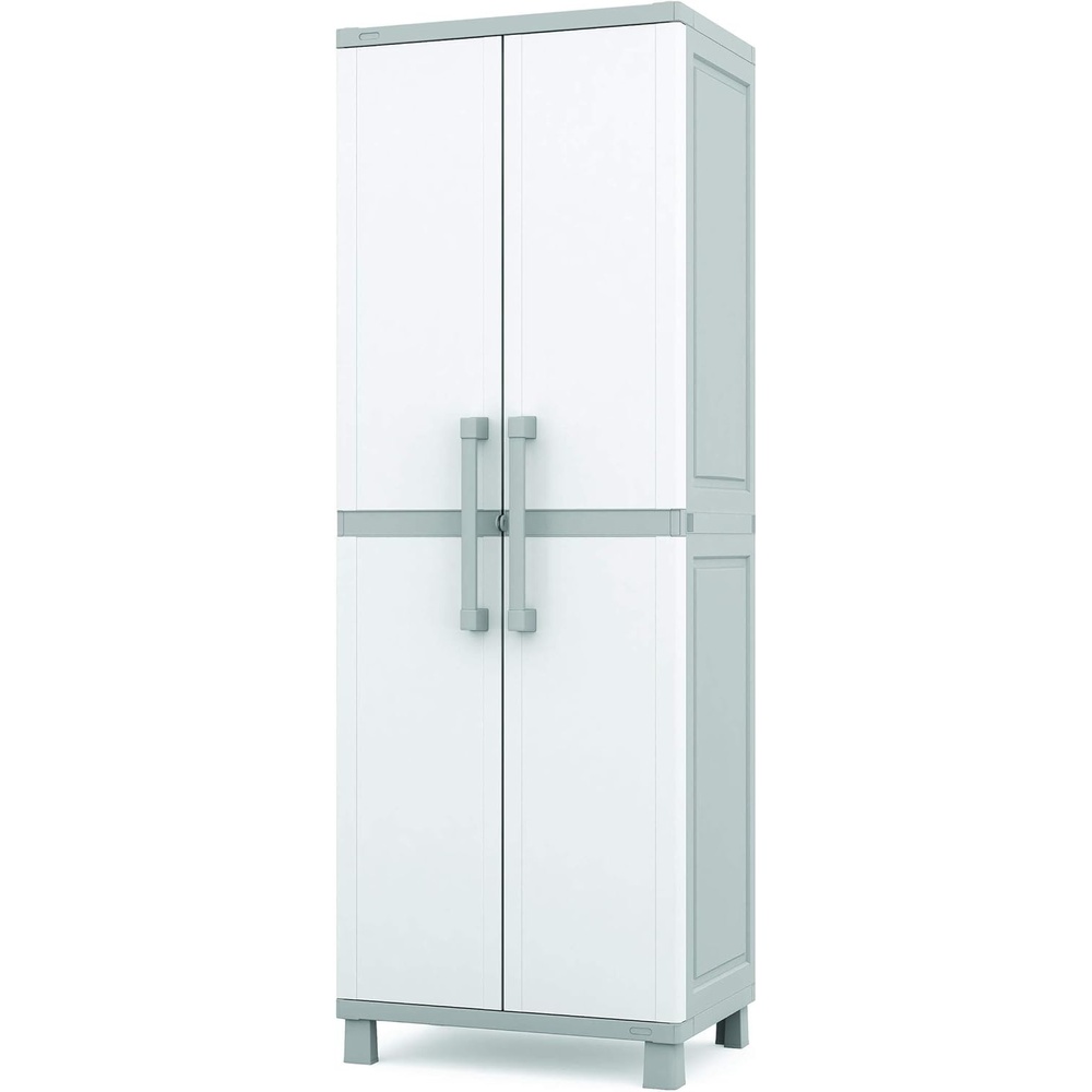 image:imageKeter Storage Cabinet with Doors and Shelves for Laundry Room Garage Bathroom Accessories Closet and Home Organization White amp Grey
