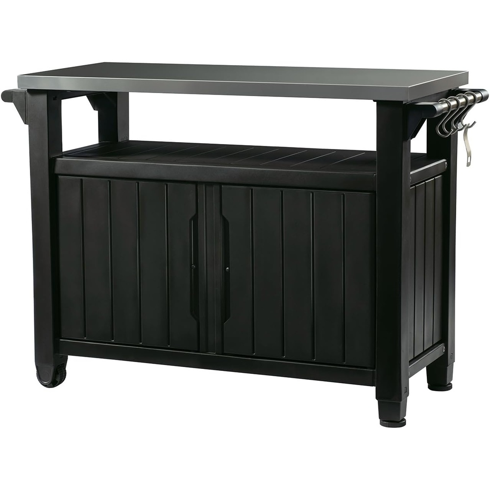 image:imageKeter Unity XL Portable Outdoor Table with Stainless Steel Top for Kitchen Prep and Outdoor Storage Cabinet for Grilling Accessories Dark GreyDark Grey