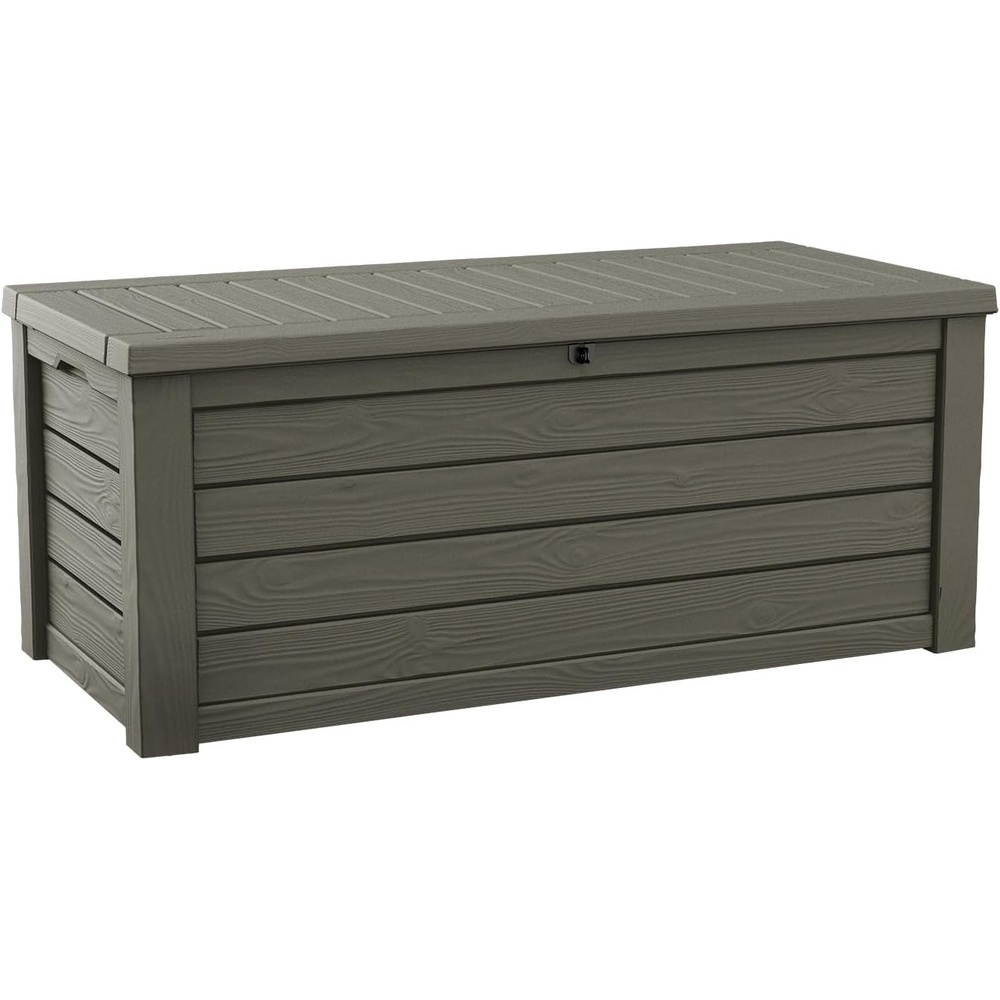 image:imageKeter Westwood 150 Gallon Resin Large Outdoor Storage Box for Patio Furniture Outdoor Cushions Garden Tools and Pool Floats Dark GreyMossy Brown