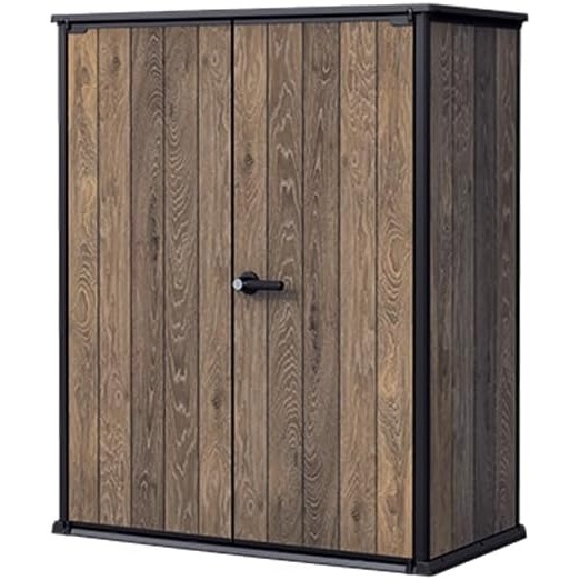 image:imageSignature Collection Vertical Outdoor Storage Shed WeatherResistant Resin Storage Cabinet with Double Doors amp HeavyDuty Floor WalnutWalnut