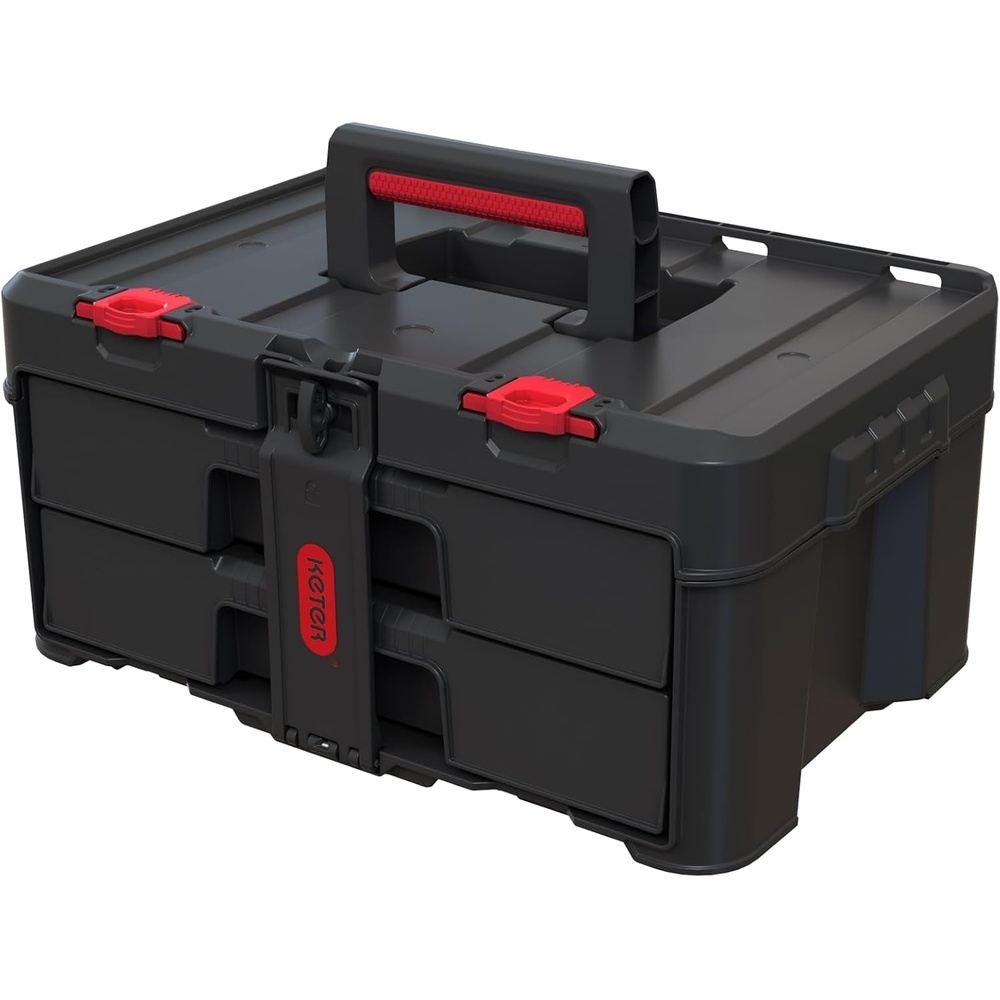 image:imageStack N Roll 4Piece Rolling Tool Storage System Includes Large Rolling Tool Box 2Drawer Tool Box amp 2 Tray Organizers Modular Stackable Tool Storage with Wheels for Garage amp Workshop2 Drawer