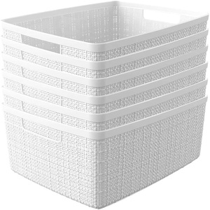 image:imageCurver Set of 2 XL 305L Jute Decorative Plastic Organization and Storage Baskets  Perfect Bins for Home Office Closet Shelves Kitchen Pantry and All Bedroom Essentials WhiteWhite