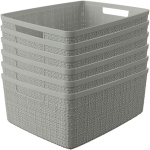 image:imageCurver Set of 2 XL 305L Jute Decorative Plastic Organization and Storage Baskets  Perfect Bins for Home Office Closet Shelves Kitchen Pantry and All Bedroom Essentials WhiteGrey