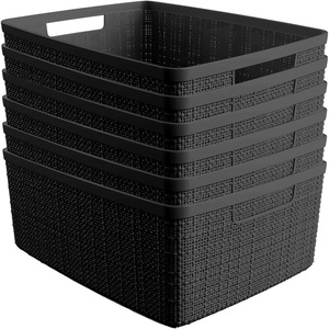 image:imageCurver Set of 2 XL 305L Jute Decorative Plastic Organization and Storage Baskets  Perfect Bins for Home Office Closet Shelves Kitchen Pantry and All Bedroom Essentials WhiteBlack