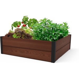 image:imageKeter 48 X 48 inches Wood Look Raised Garden Bed Durable Outdoor Herb Garden Planter for Vegetables Flowers and Succulents GreyBrown