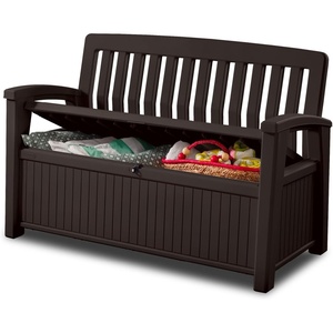 image:imageKeter 60 Gallon Storage Bench Deck Box for Patio Furniture Front Porch Decor and Outdoor Seating  Perfect to Store Garden Tools