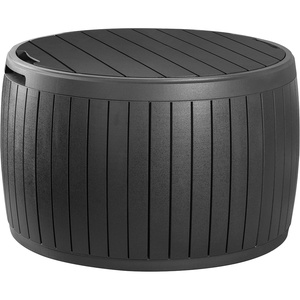 image:imageKeter Circa 37 Gallon Deck Box Organizer Works as Ottoman Chair or Side Table Brown  Large Resin Round Outdoor Storage and Seating for Garden Pool and PatioGrey