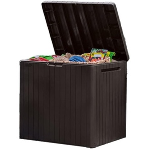 image:imageKeter City 30 Gallon Resin Outdoor Storage Box and Patio Furniture Side Table for Pool and Garden Accessories BeigeBrown