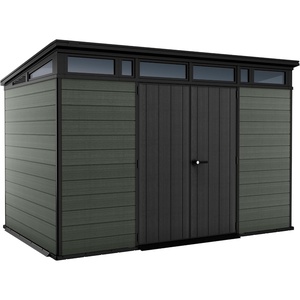 image:imageKeter Cortina 11x7 Ft AllWeather Storage Shed with Skylight Window Builtin Ventilation amp Lockable Double Doors Green