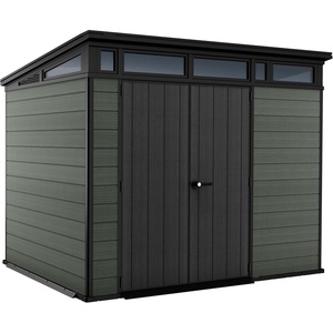 image:imageKeter Cortina 9x7 ft Outdoor Storage Shed with AllWeather WoodLook Panels Skylight Window Steel Reinforcement amp Lockable Double Doors Green