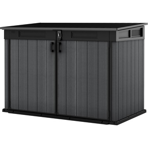 image:imageKeter Cortina Mega AllWeather Outdoor Resin Horizontal Storage Shed with Lockable Doors Garbage Bin amp Yard Equipment Storage Durable Patio Storage Cabinet Graphite